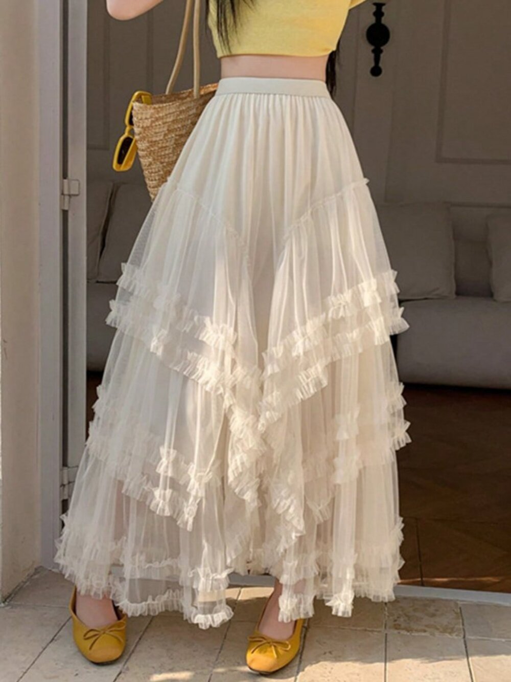 Apricot Casual Women's Sheer Ruffle Detail Skirt - Picture 4 of 4
